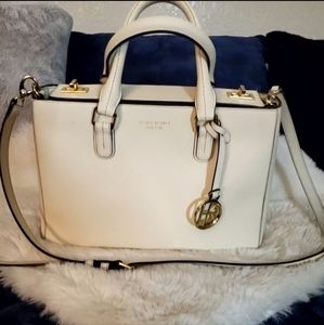 Henri Bendel West 57th Small Turnkock Satchel - White with Gold Hardware